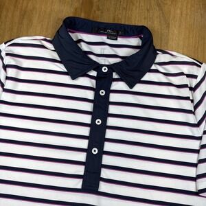 RLX Ralph Lauren Short Sleeve Golf Polo Shirt Men's L White/Blue Striped